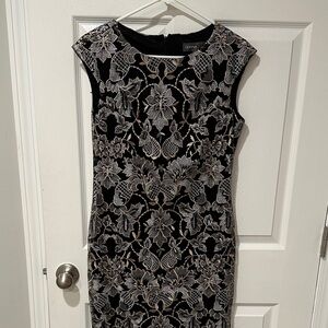 Donna Ricco Black and Silver Floral Midi Dress